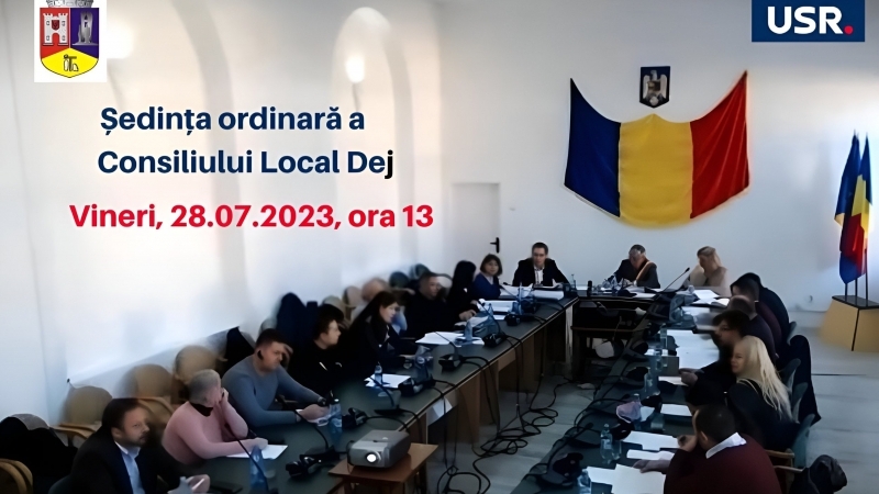 Vineri, 28 iulie 2023, de la ora 13:00, va avea loc o ședință ordinară  a  Consiliului Local Dej