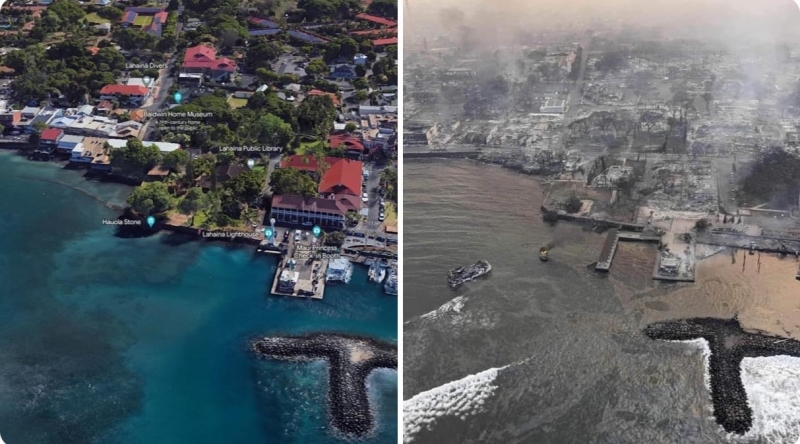 Fotografia dimineții - Înainte și după incendiul din Lahaina, Maui, Hawaii